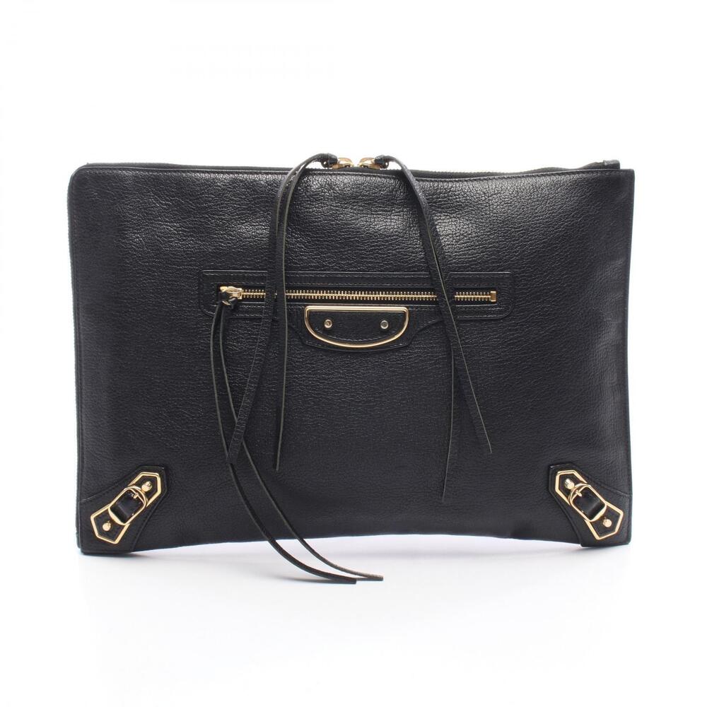 Balenciaga Metallic Shoulder Bag Clutch Leather Black